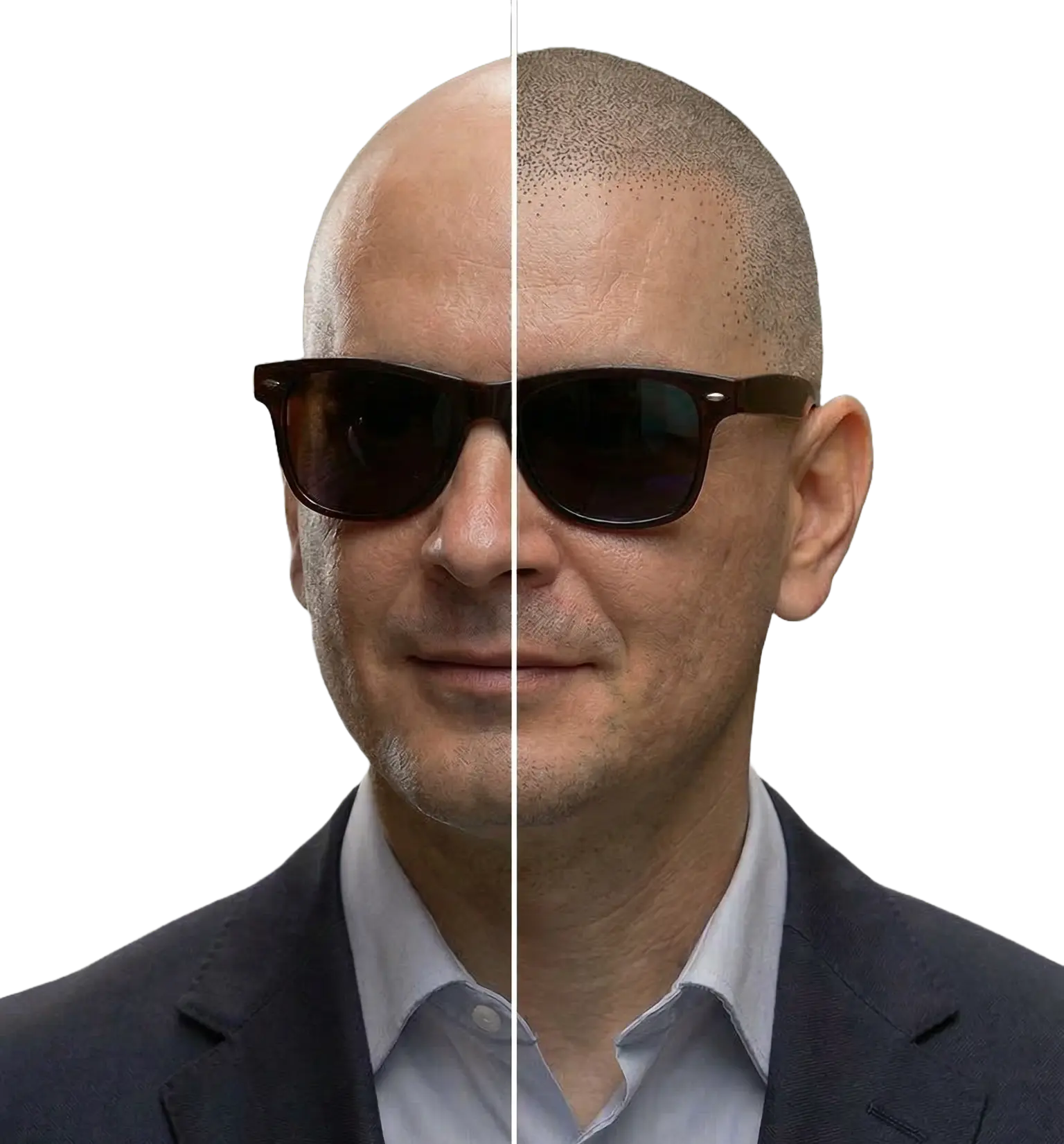 SMP Near Me - Realistic scalp micropigmentation mockup preview showing natural-looking hairline restoration